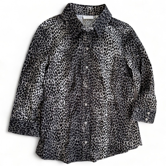 New York & Company Tops - New York & Company Animal Print Button Down Dress Blouse Shirt Size Large, New